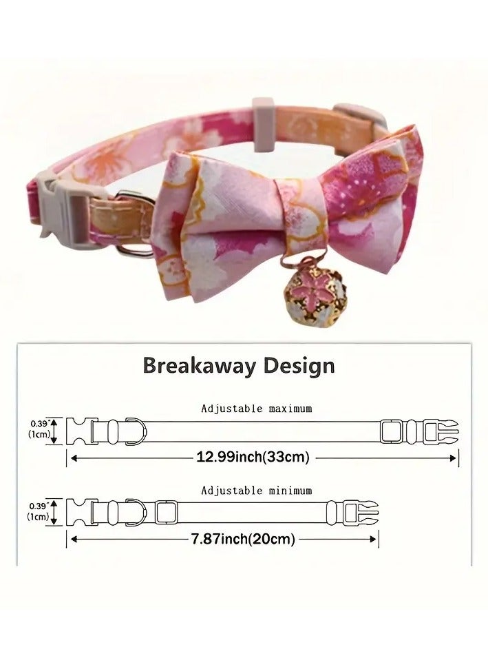 Goolsky 1pc Adjustable Nylon Cat Collar With Floral Print Bow Tie And Bell, Pet Necklace With Breakaway Design, Pet Supplies For Cats And Small To Large Dogs  - Image 4