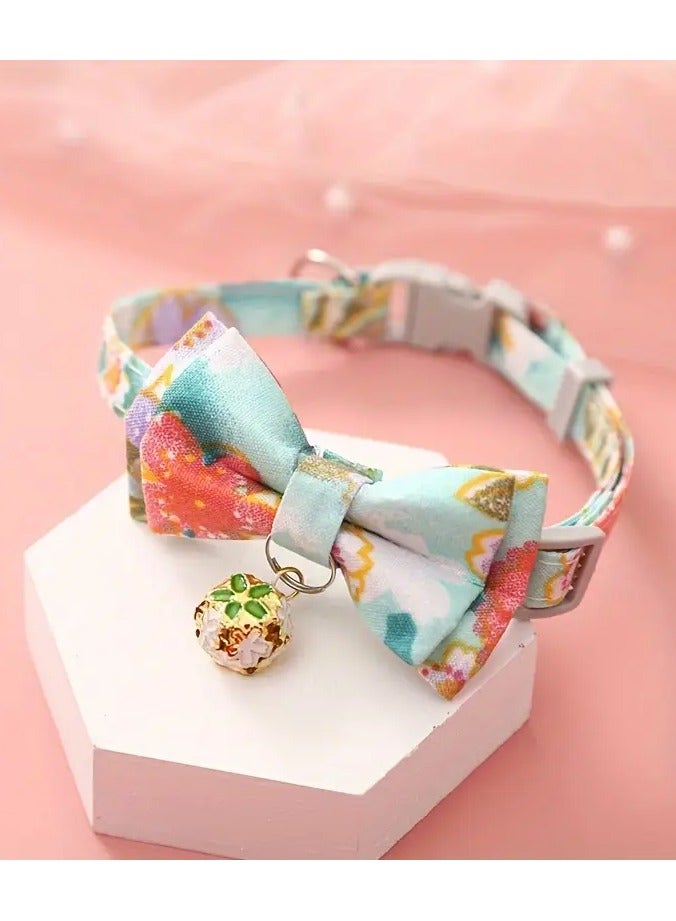 Goolsky 1pc Adjustable Nylon Cat Collar With Floral Print Bow Tie And Bell, Pet Necklace With Breakaway Design, Pet Supplies For Cats And Small To Large Dogs  - Image 1