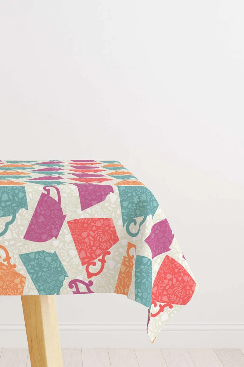 Cango Home Pink Orange Decorative Cup Patterned Digital Printed Tablecloth CGH621-MS