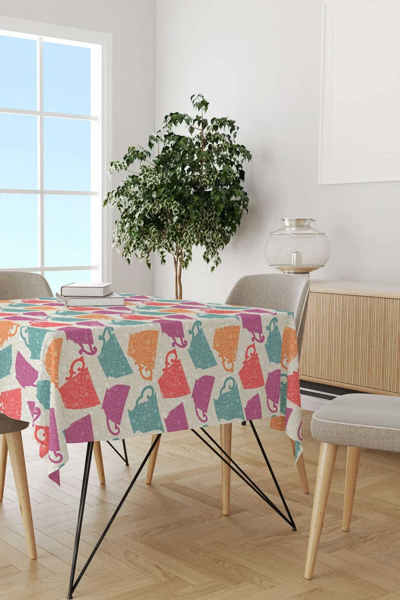 Cango Home Pink Orange Decorative Cup Patterned Digital Printed Tablecloth CGH621-MS