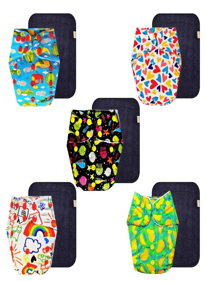 Dumbledo Premium Cloth Diaper with Black Insert (Pack of 5) | Soft & Gentle | Breathable | Travel Friendly | Everyday Diapering Essential | 3 Months - 3 Years | Unisex Baby - Image 1