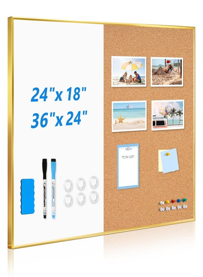 QUEENLINK White Board Cork Board Combo, 36'' x 24'', Magnetic Dry Erase Board and Pin Board for Wall, Gold Aluminum Frame Bulletin Board for Home Office School with Accessories - Image 1