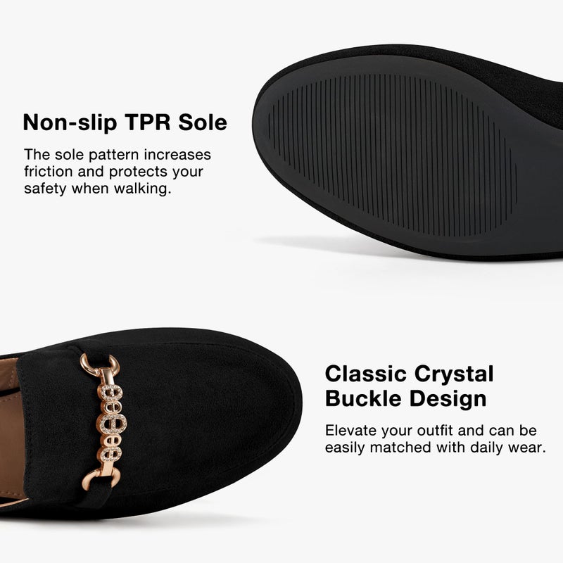 FUDYNMALC Womens Mules Buckle Flats: Classic Suede Slip On Shoes Dressy Closed Toe Backless Slides Loafers 2026 for Business Work Office Casual Black - Image 5