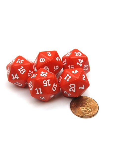 Set Of 5 Twenty Sided 19Mm D20 Opaque Dice Rpg D&D Red With White Numbers Die