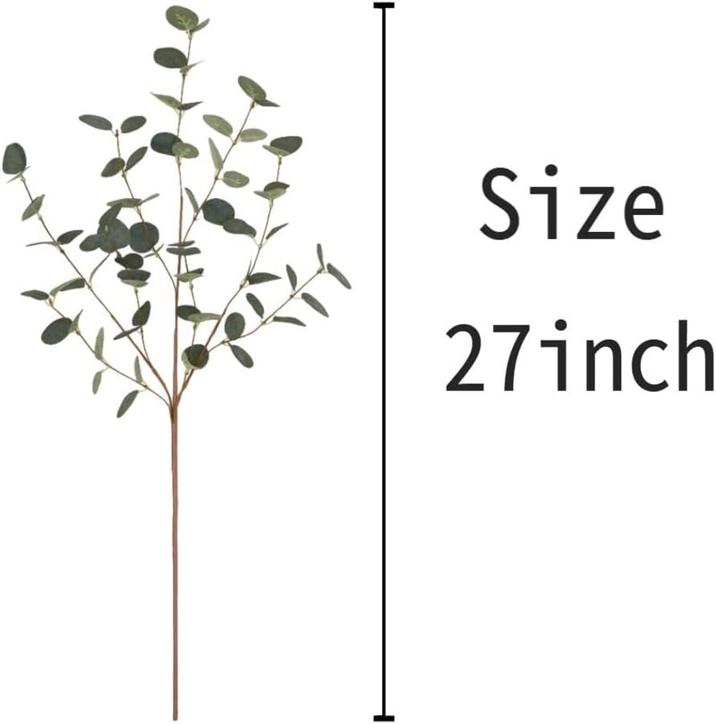VGIA 6 Pcs 27" Eucalyptus Stems Greenery Stems Eucalyptus Leaf Spray in Green Silk Plastic Plants Floral Artificial Plants for Home Party Wedding Decoration(Dark Green) - Image 2