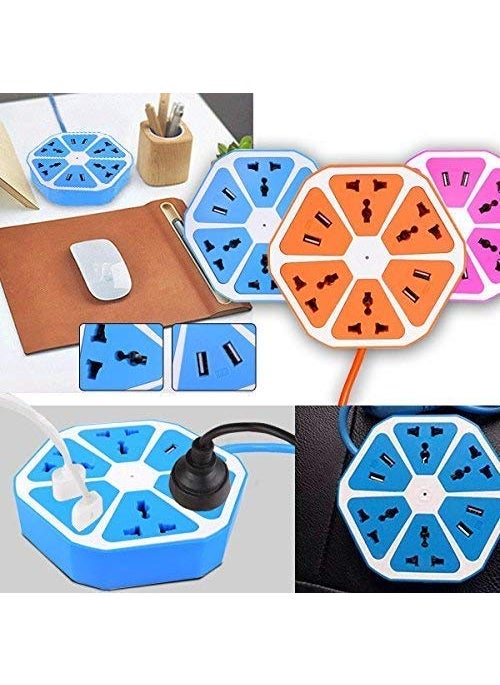 Generic Heavy Duty Hexagon Extension Cord with 4 USB Port 4 Socket with 18 Meter Wire by Goodwill Trader Colour May Vary  - Image 4