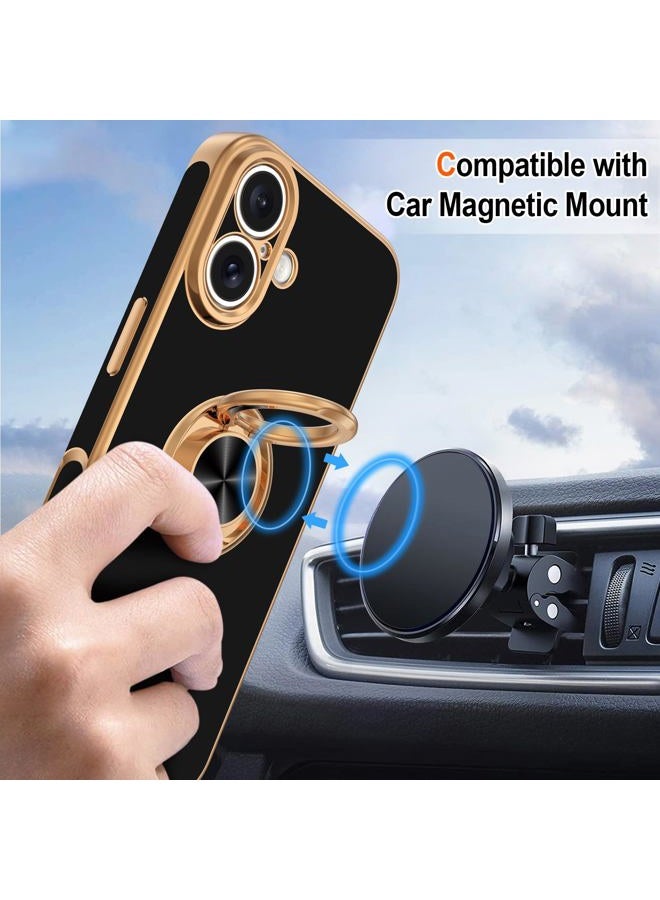 Hython for iPhone 17 Case with Ring Stand, 360° Rotatable Ring Holder Magnetic Kickstand, Plating Rose Gold Edge Soft Cover Protective Phone Case for iPhone 17 6.3", Black - Image 5