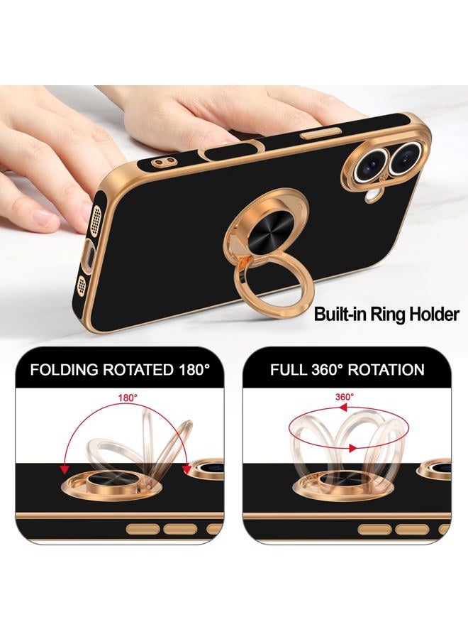 Hython for iPhone 17 Case with Ring Stand, 360° Rotatable Ring Holder Magnetic Kickstand, Plating Rose Gold Edge Soft Cover Protective Phone Case for iPhone 17 6.3", Black - Image 4