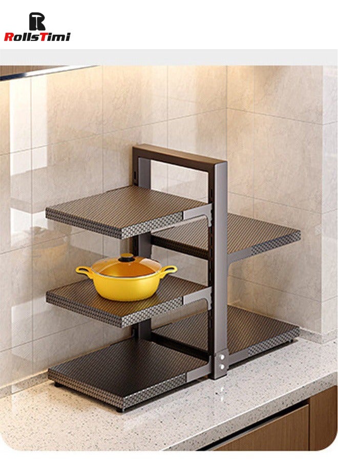 RollsTimi  Adjustable Kitchen Storage Pot Rack - Stainless Steel, 3-Layer Plus 2-Layer Under-Sink Cabinet Organizer, Countertop and Floor Storage Corner Rack,Black - Image 2