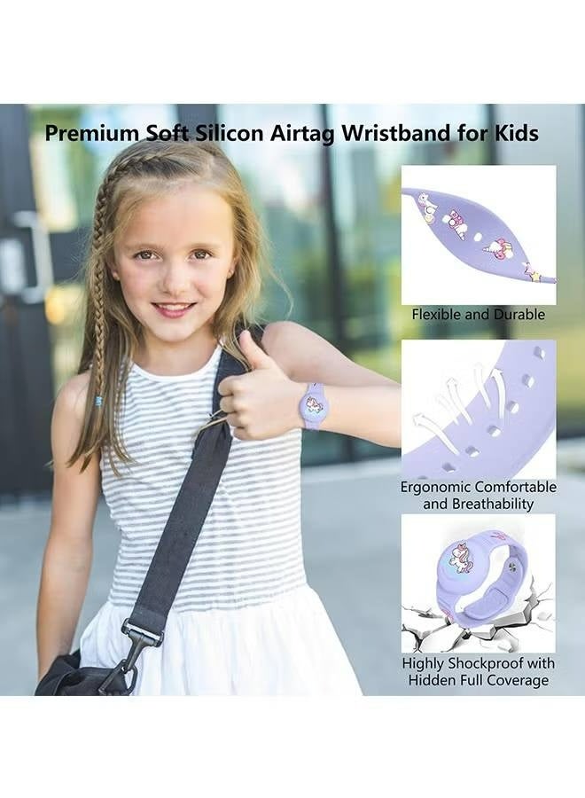 AirTag Bracelet for Kids, Waterproof Cute Cartoon Air tag Holder for Kids with Soft Silicone Full Coverage Anti-Lost Hidden Airtag Wristband Accessories for Child (Purple) - Image 5