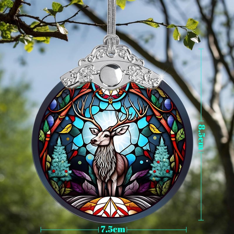 Jocidea Deer Christmas Ornaments, Deer Decor Christmas, Deer Christmas Tree Decorations, Stained Glass Ornament, Gifts for Deer Lovers, Holiday Decorations and Xmas Gifts Ideas - Image 2