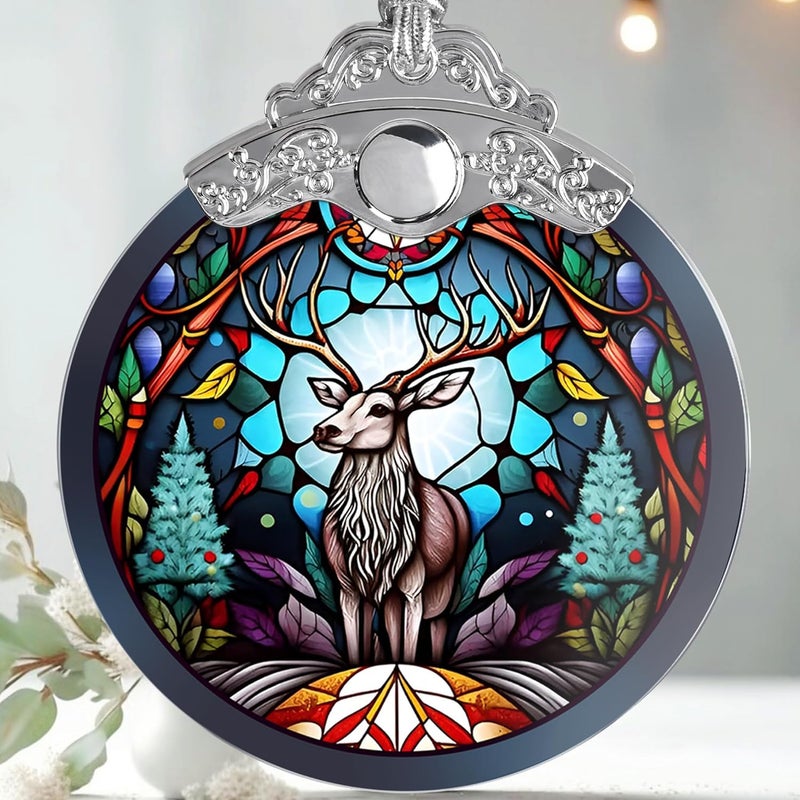 Jocidea Deer Christmas Ornaments, Deer Decor Christmas, Deer Christmas Tree Decorations, Stained Glass Ornament, Gifts for Deer Lovers, Holiday Decorations and Xmas Gifts Ideas - Image 1