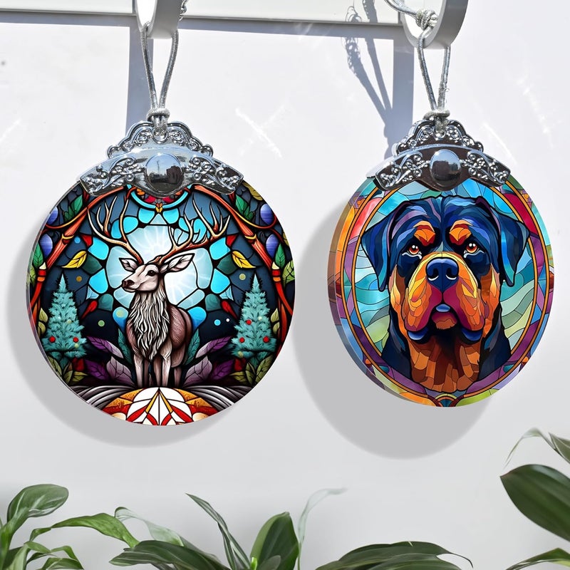 Jocidea Deer Christmas Ornaments, Deer Decor Christmas, Deer Christmas Tree Decorations, Stained Glass Ornament, Gifts for Deer Lovers, Holiday Decorations and Xmas Gifts Ideas - Image 4