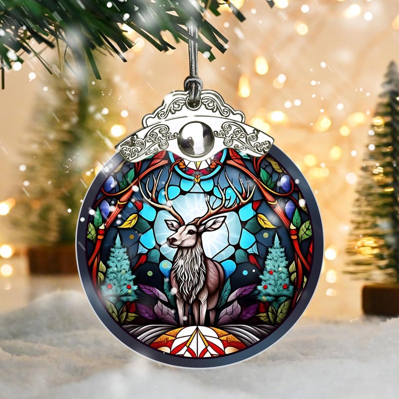 Jocidea Deer Christmas Ornaments, Deer Decor Christmas, Deer Christmas Tree Decorations, Stained Glass Ornament, Gifts for Deer Lovers, Holiday Decorations and Xmas Gifts Ideas - Image 5
