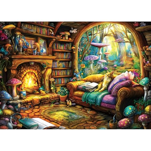 Blueforest 1000 Piece Puzzle for Adults Magical Forest Library Fantasy Art 275x197 Inches Hard Challenging Jigsaw Puzzles for Game Nights Relaxation Home Decor - Image 1