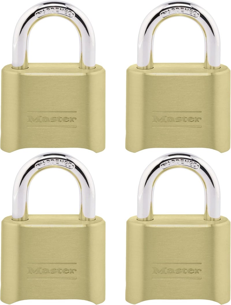 MasterLock Gold Combination Padlock, Gate Lock for Outdoor Fence or Shed, Small Lock with Customizable Code for Indoor or Outdoor Storage, 4 Pack, 175EC4 - Image 1