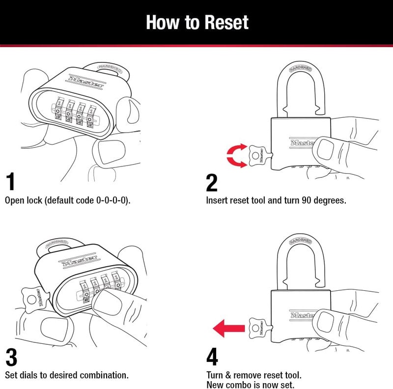 MasterLock Gold Combination Padlock, Gate Lock for Outdoor Fence or Shed, Small Lock with Customizable Code for Indoor or Outdoor Storage, 4 Pack, 175EC4 - Image 5