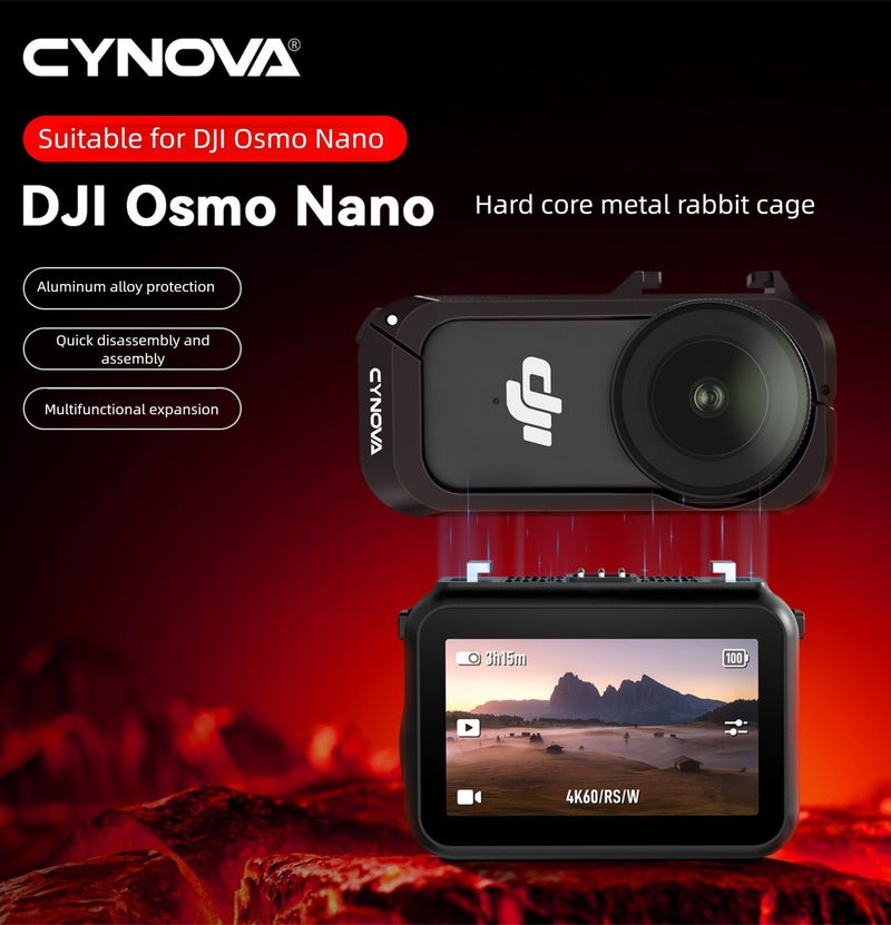 CYNOVA For DJI Nano Protective Metal Cage, Full Body Camera Frame with Cold-Shoe & 1/4 Thread Ports, Quick-Release Design, Lightweight & Durable - Image 1