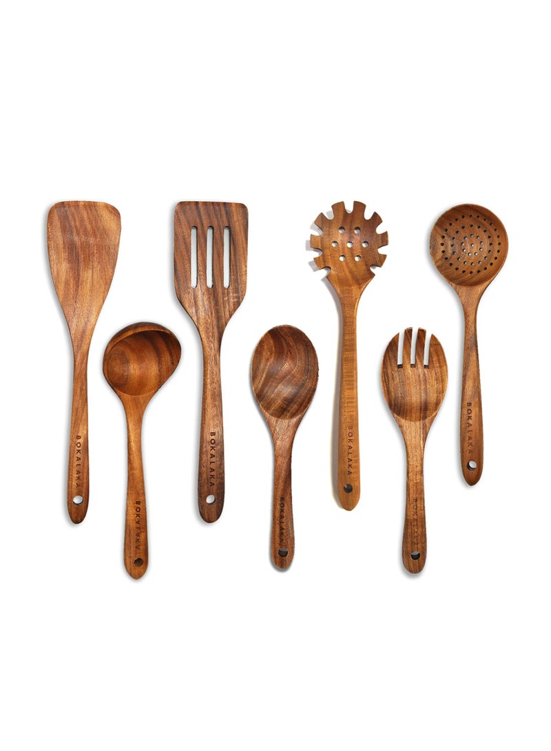 XICEN Cooking Utensils Set,7pcs Wooden Cooking Spoon, Healthy Wooden Cooking Tools, Natural Nonstick Hard Wood Spatula and Spoons - Image 1