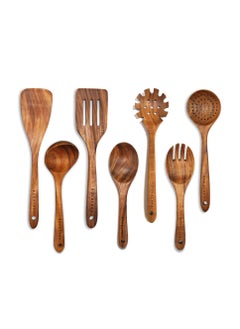 XICEN Cooking Utensils Set,7pcs Wooden Cooking Spoon, Healthy Wooden Cooking Tools, Natural Nonstick Hard Wood Spatula and Spoons  - Image 1
