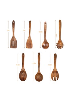 XICEN Cooking Utensils Set,7pcs Wooden Cooking Spoon, Healthy Wooden Cooking Tools, Natural Nonstick Hard Wood Spatula and Spoons  - Image 2