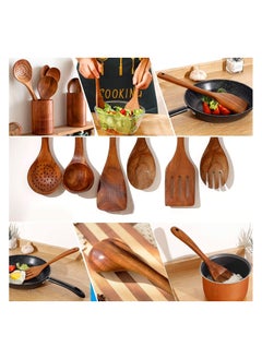 XICEN Cooking Utensils Set,7pcs Wooden Cooking Spoon, Healthy Wooden Cooking Tools, Natural Nonstick Hard Wood Spatula and Spoons  - Image 3