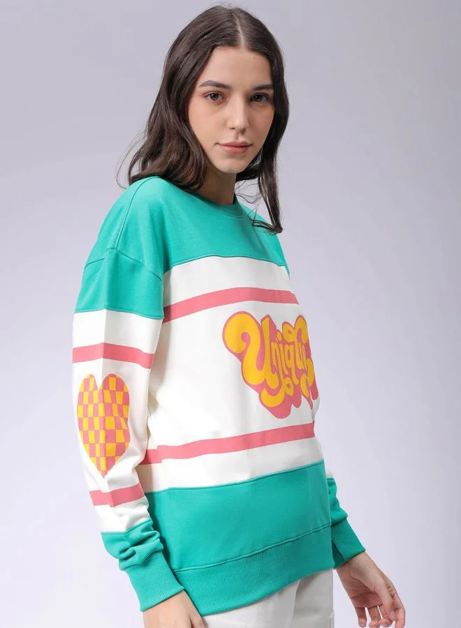 Freehand Women Loose Fit Typographic Oversized Sweatshirt