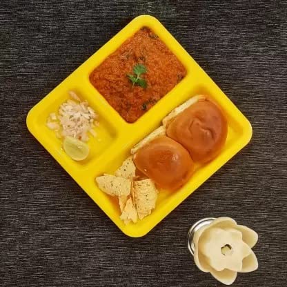 Coolkart Polypropylene MicrowaveSafe 3Compartments DividedDinner 9 Inches Pav Bhaji Plates6 Yellow - Image 1