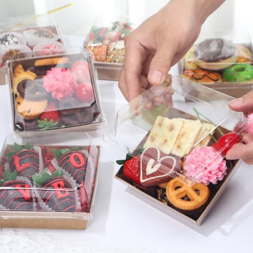 ROSPAKTEK 100Pack 4x4x2.5 Inches Charcuterie Boxes with Clear Lids - Bakery, Chocolate Covered Strawberries, Cupcake, Pie, Treat, Macaron Boxes for Christmas, Valentine's - Image 5