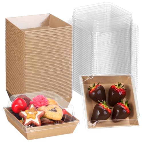 ROSPAKTEK 100Pack 4x4x2.5 Inches Charcuterie Boxes with Clear Lids - Bakery, Chocolate Covered Strawberries, Cupcake, Pie, Treat, Macaron Boxes for Christmas, Valentine's - Image 1