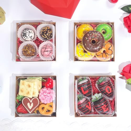 ROSPAKTEK 100Pack 4x4x2.5 Inches Charcuterie Boxes with Clear Lids - Bakery, Chocolate Covered Strawberries, Cupcake, Pie, Treat, Macaron Boxes for Christmas, Valentine's - Image 4