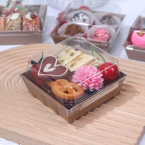 ROSPAKTEK 100Pack 4x4x2.5 Inches Charcuterie Boxes with Clear Lids - Bakery, Chocolate Covered Strawberries, Cupcake, Pie, Treat, Macaron Boxes for Christmas, Valentine's - Image 3