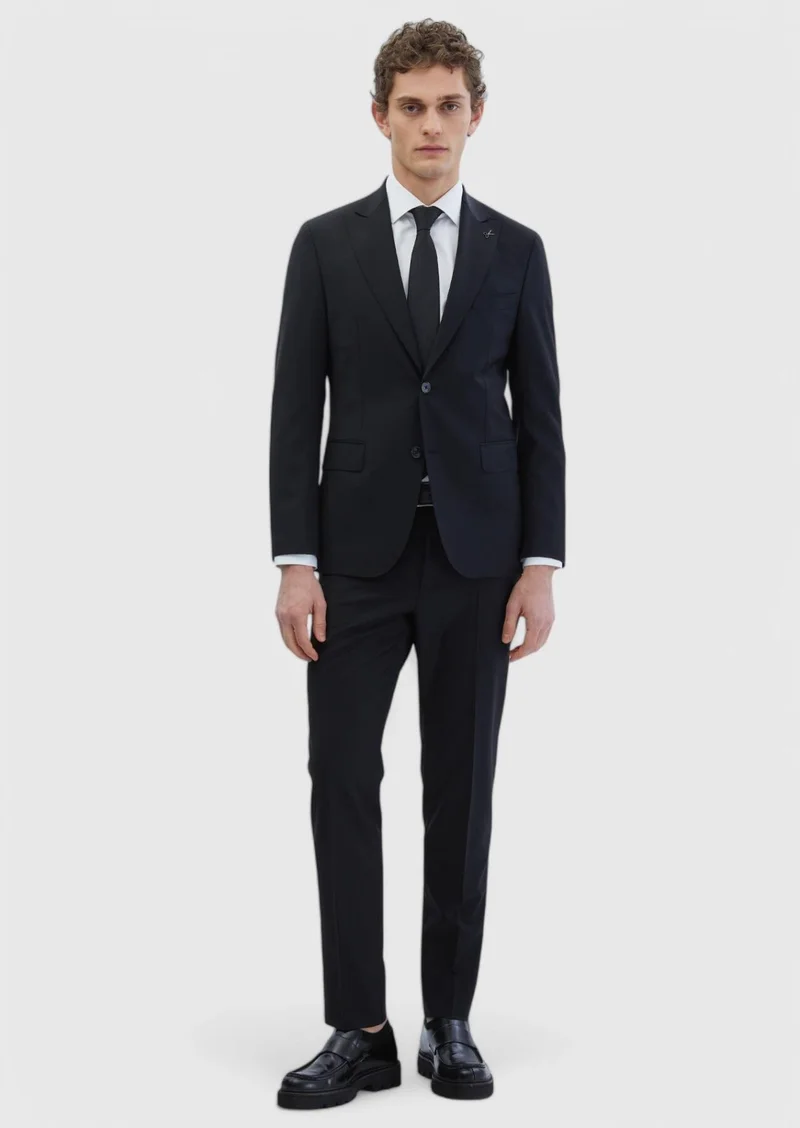 Ramsey Black Plain Zeroweight Slim Fit Wool Blended Suit