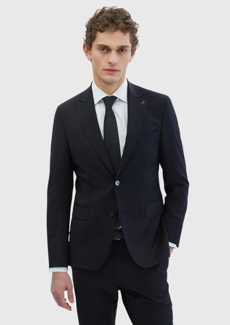 Ramsey Black Plain Zeroweight Slim Fit Wool Blended Suit