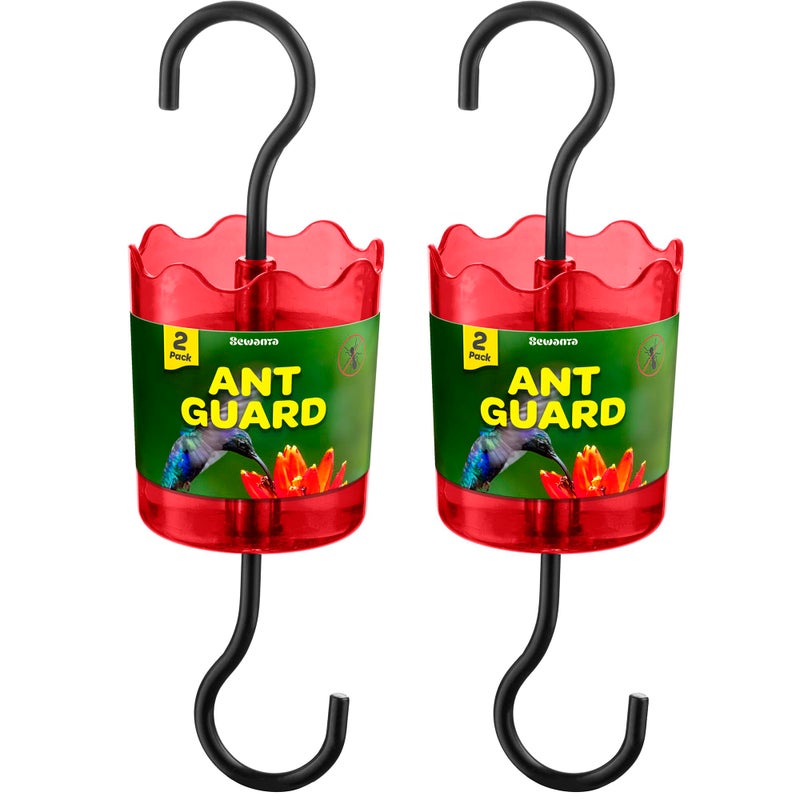 SEWANTA Ant Moat for Hummingbird Feeders [Set of 2] Ant Guard Keeps Ants Away from Feeders, Made of Durable Plastic, Red Color/Rustproof S Hooks, Suitable for All Hummingbird Feeders. - Image 1