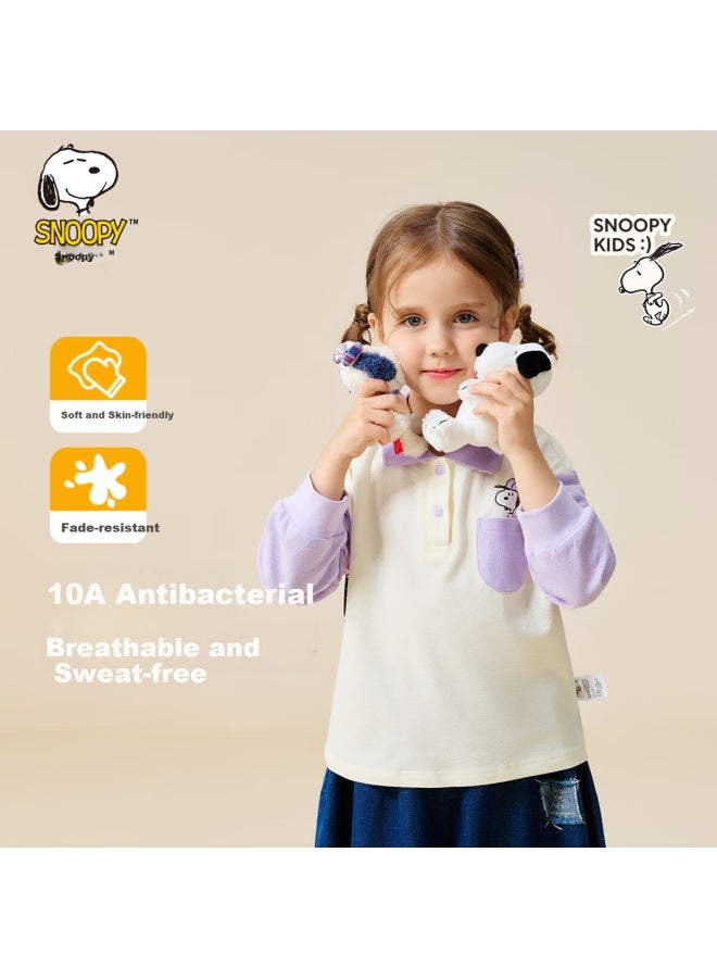 Snoopy Girls' Long Sleeve T-shirt Children's Polo Shirt Sweet Casual Wear For Girls Baby Holiday Play Dreamy Purple - Image 1