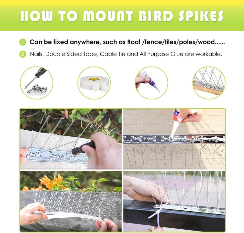 Valibe Pigeon Spikes Stainless Steel Bird Spikes for Outside to Keep Birds Away 12 Pack 10ft Coverage Bird Deterrent Spikes Wire Prevention Spikes for Small Bird Squirrel for Fence Roof Blacony - Image 5