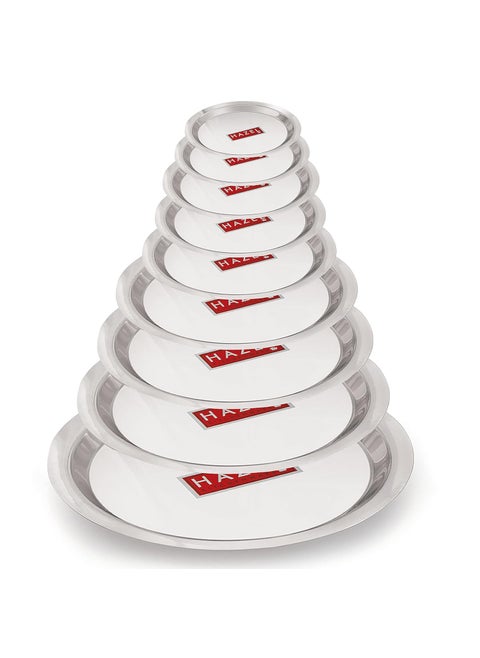 HAZEL Stainless Steel Lid Tope Cover Plates Ciba of Multiple Sizes For Vessels Kadhai With Handle Knob Cookware Utensil, (Size 16.8cm to 30 cm) Set of 9 Lids,Silver