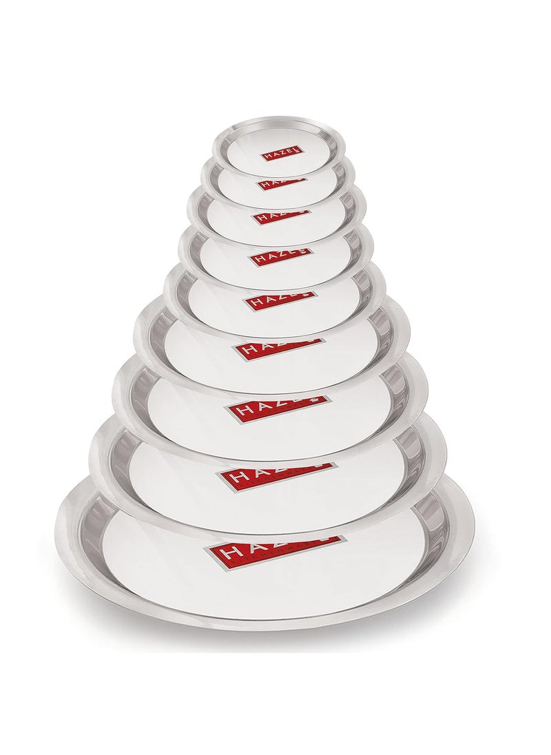 Hazel - HAZEL Stainless Steel Lid Tope Cover Plates Ciba of Multiple Sizes For Vessels Kadhai With Handle Knob Cookware Utensil, (Size 16.8cm to 30 cm) Set of 9 Lids,Silver - Image 1