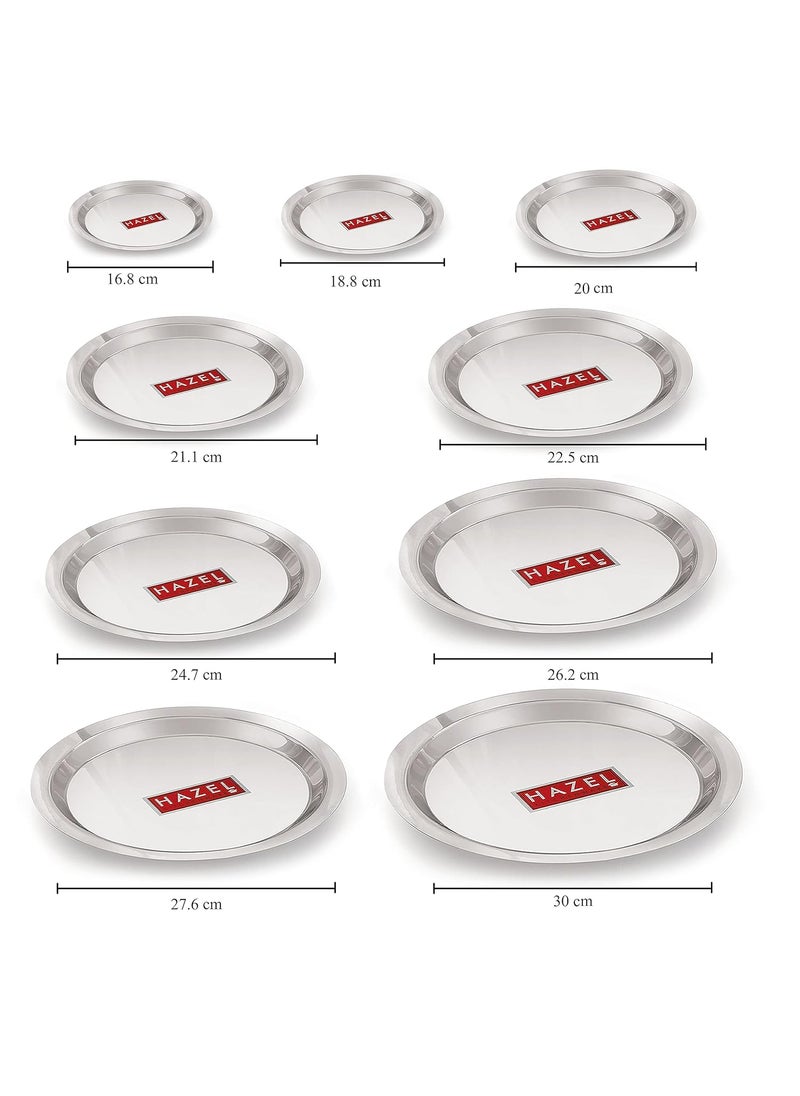 Hazel - HAZEL Stainless Steel Lid Tope Cover Plates Ciba of Multiple Sizes For Vessels Kadhai With Handle Knob Cookware Utensil, (Size 16.8cm to 30 cm) Set of 9 Lids,Silver - Image 1