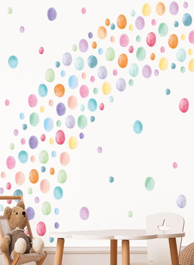 Kasubeso 201 Pcs Watercolor Polka Dots Wall Decals, Peel and Stick Boho Rainbow Wall Stickers, Multicolor Circle Wall Decor,Pastel Colorful Round Decoration for Girls Bedroom Kids Nursery Classroom Playroom - Image 2
