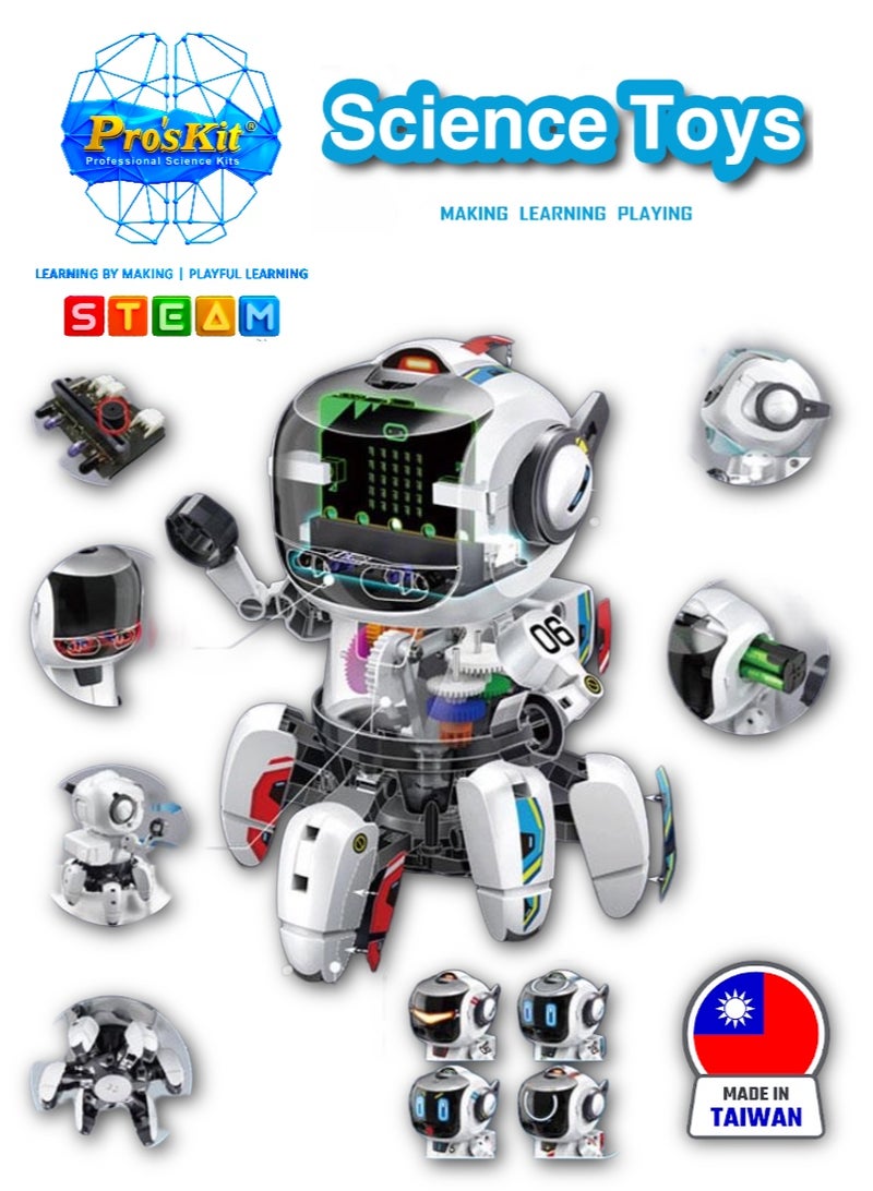 Pro'skit Pro’sKit GE-894 AI Probbie Robot with Micro:bit – DIY Programmable 6-Leg STEM Coding Robot for Kids - Image 1