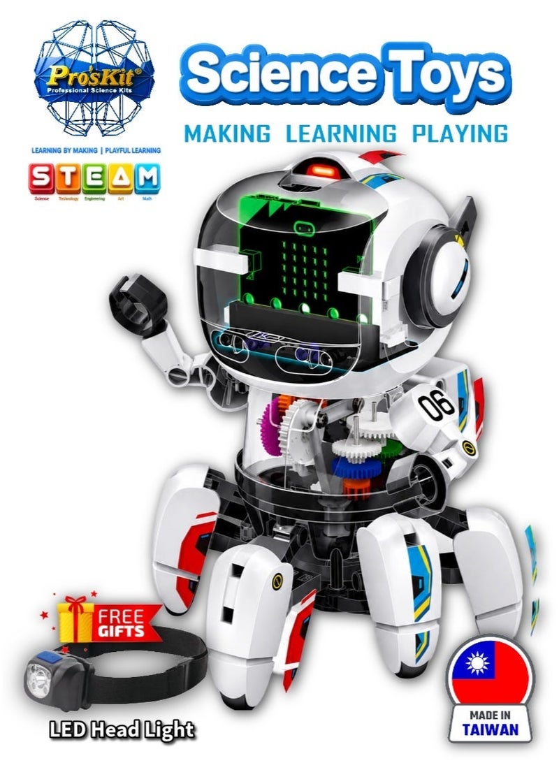 Pro'skit Pro’sKit GE-894 AI Probbie Robot with Micro:bit – DIY Programmable 6-Leg STEM Coding Robot for Kids ( LED Headlight Gift) - Image 1