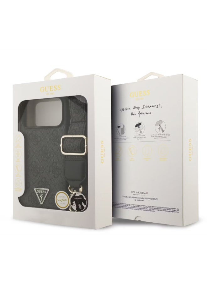 GUESS Guess MagSafe 4G Pattern PU Leather Case with Crossbody Lanyard & Triangle Logo for iPhone 17 Pro Max, Slim Profile, Drop Protection, Easy Snap-On, Sustainable Packaging, Comfortable Grip, Lightweight Design - Black - Image 4