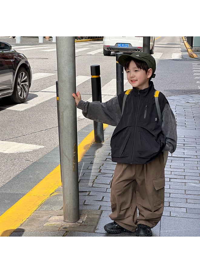 Children's Tops 2025 Autumn Boys' Handsome Workwear Vest Small, Medium And Big Children's Mountain Style Sleeveless Tops Trendy - Image 3