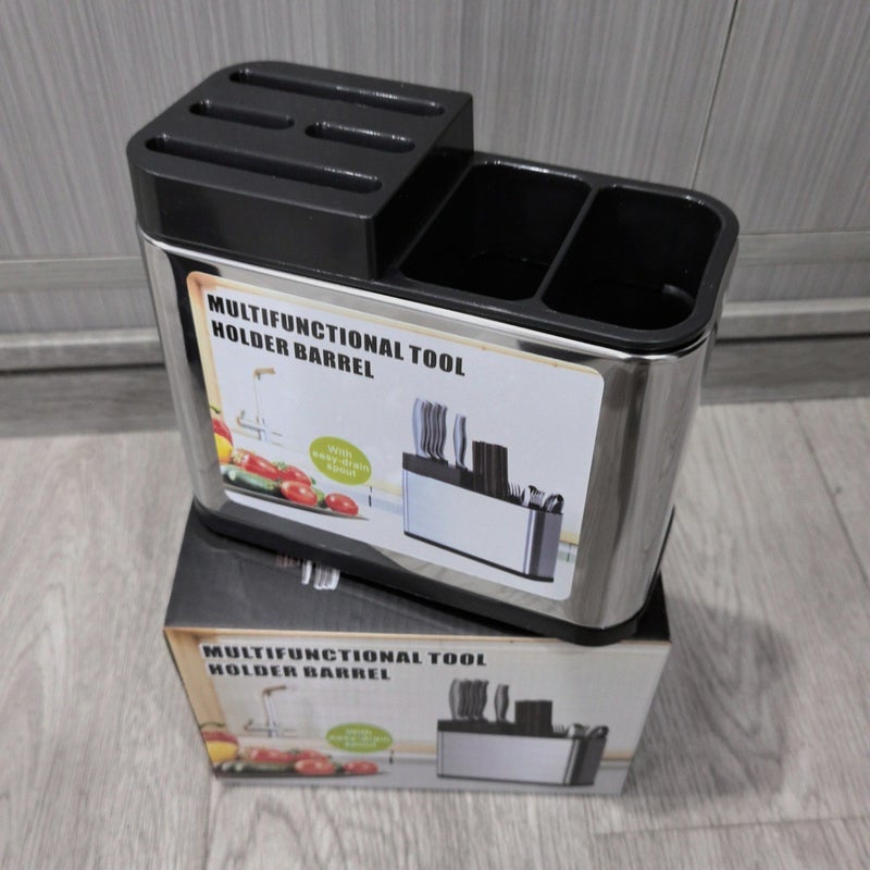 Multi-Functional Stainless Steel Cutlery Holder with Draining Rack - Kitchen Organizer - Image 1