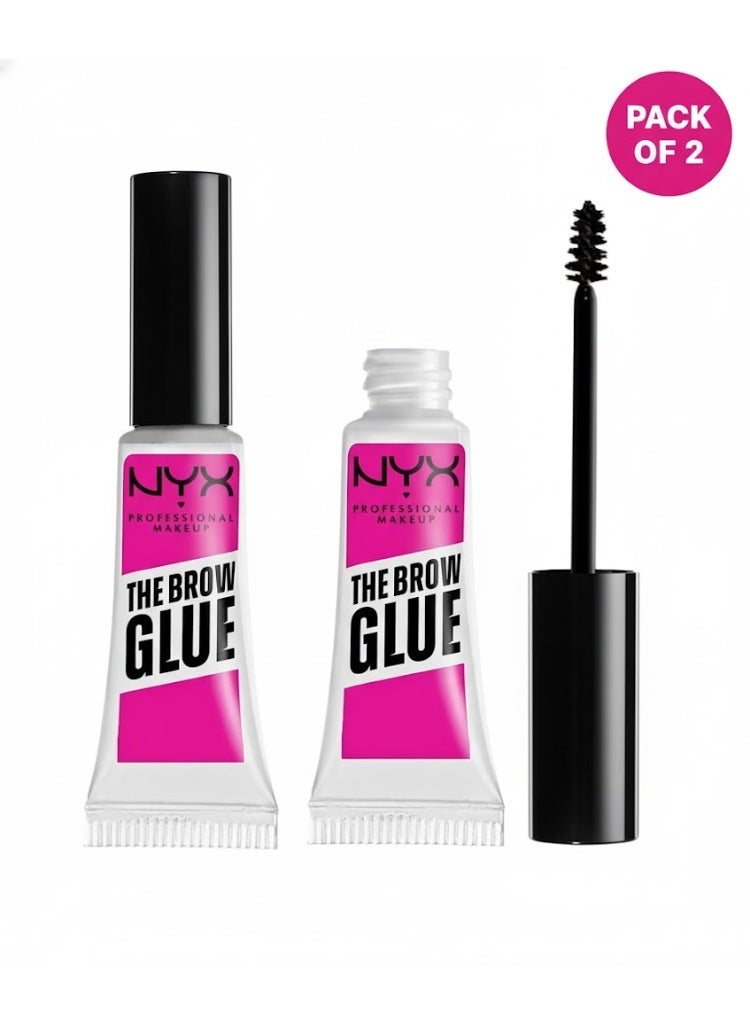NYX PROFESSIONAL MAKEUP غراء الحواجب، جل تثبيت الحواجب بقوة تثبيت قصوى - شفاف، عبوة من 2 - Image 1