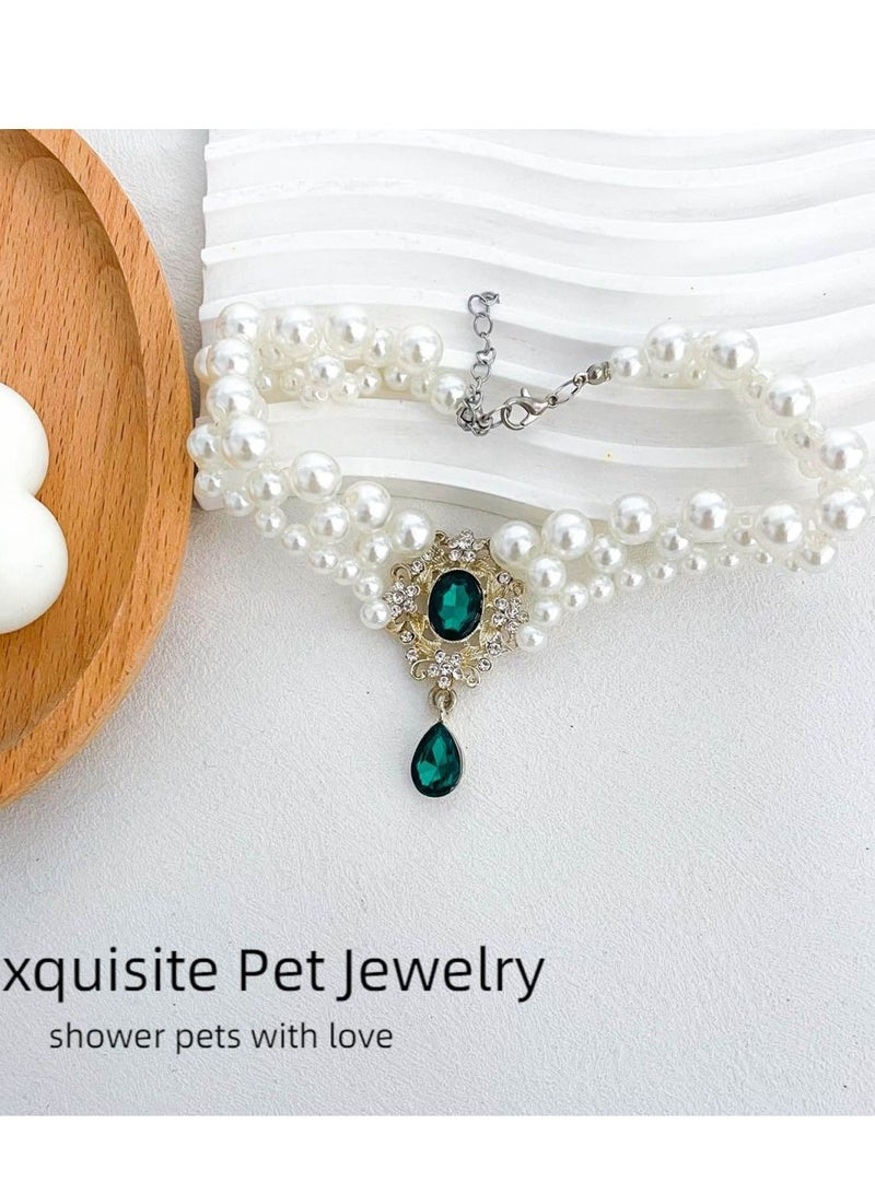 Innoshine Pet Pearl Necklace GREEN gemstone for cats and small dogs  Adjustable  Pets Collar perfect For Kitten and puppies Gemstone Crystal  Diamond Jewelry Necklace for pets Wedding & Party - Image 2