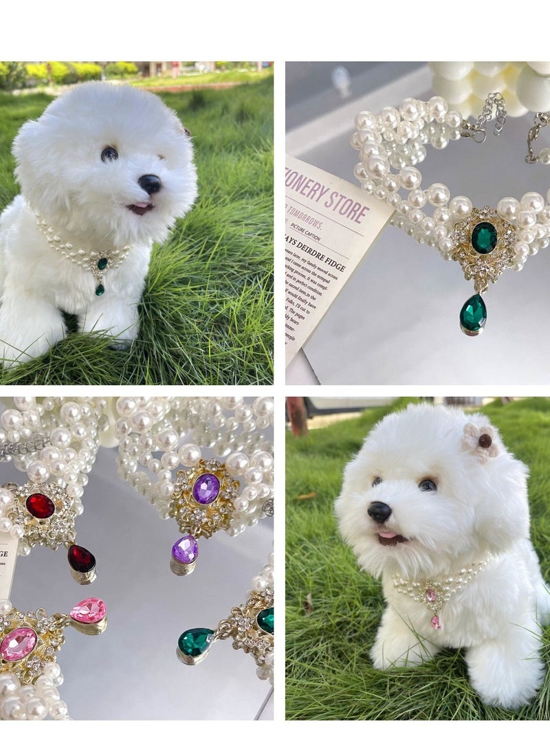 Innoshine Pet Pearl Necklace GREEN gemstone for cats and small dogs  Adjustable  Pets Collar perfect For Kitten and puppies Gemstone Crystal  Diamond Jewelry Necklace for pets Wedding & Party - Image 5