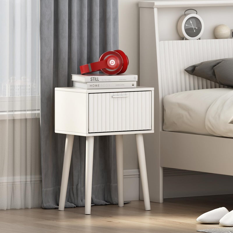 LAATOOREE Nightstands Set of 2, Small Side Table, Bedside Table with Fluted Door, Solid Wood Feet; Modern Mid-Century End Table for Bedroom, Small Space (White) - Image 5